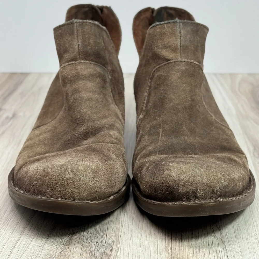 Born Kerri Ankle Boots Women's 8.5 Brown Suede Distressed Western Booties